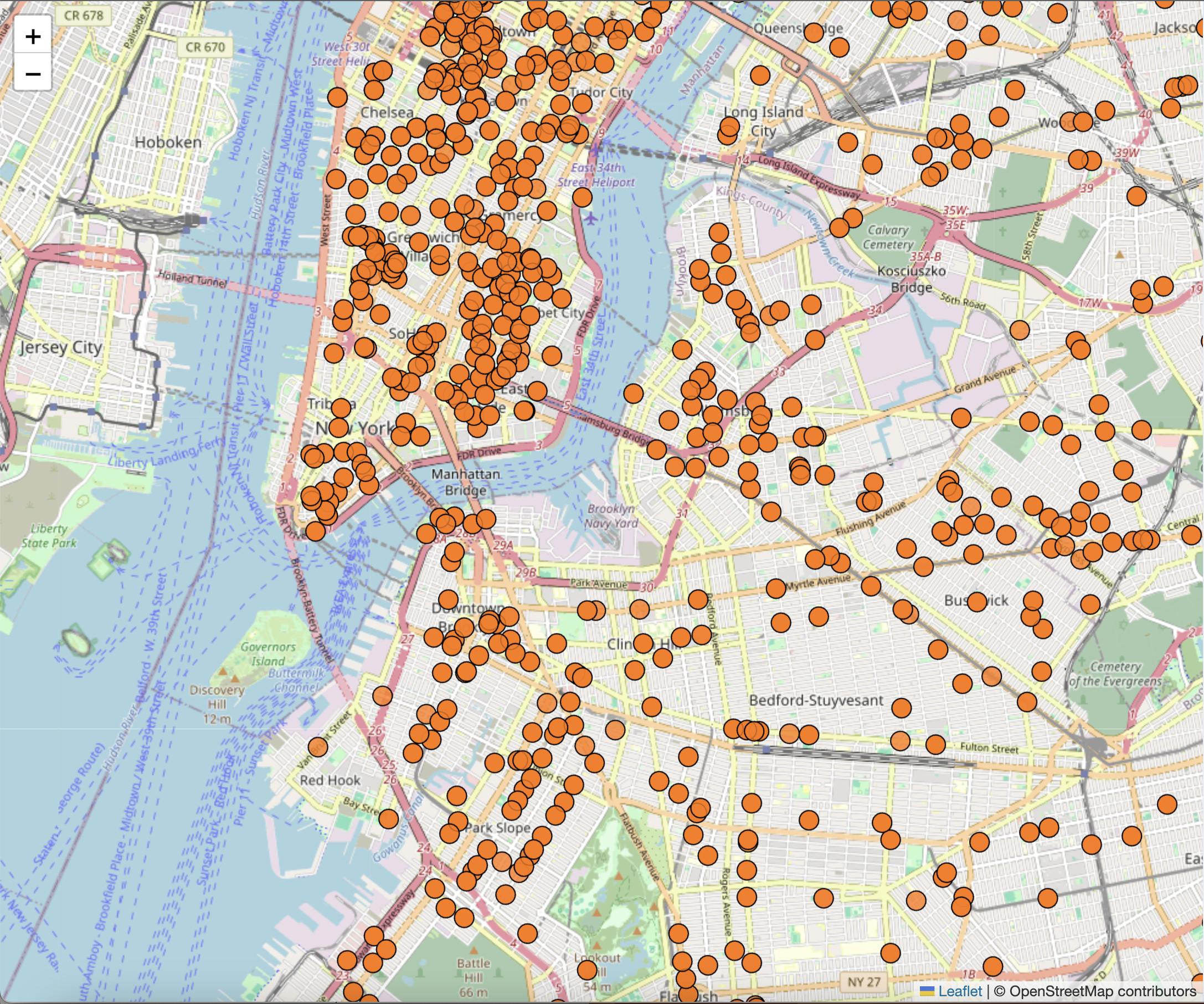 Orange points map
